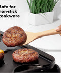 Three Piece Wooden Utensil Set With Solid Beachwood Spoon Slotted Spoon And Turner For Everyday Cooking No Fuss Kitchen Tools Built To Stir Lift And Serve Like A Pro lifting burger
