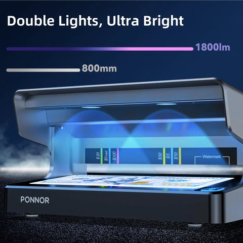 Counterfeit Bill Detector With Dual UV LED Light And Full Backlit Display showing watermark under UV light