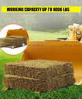 Heavy Duty 60 Inch Pallet Forks With Adjustable Stabilizer Bar 4000 Lb Capacity on skid steer lifting hay bales.