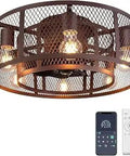 21 Inch Farmhouse Flush Mount Ceiling Fan With Remote Control And Light Kit Low Profile Industrial Style With 8 Semi Enclosed Blades