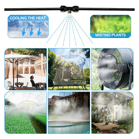 Outdoor Misting System For Patio And Garden With 100 Foot Misting Line, 30 Brass Mister Heads, cooling patio and greenhouse