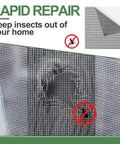 Repairing torn screen with Extra Wide 12x12 Window Screen Patch Kit 6-Piece Black Fiberglass Mesh Tape With Strong Adhesive