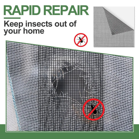 Repairing torn screen with Extra Wide 12x12 Window Screen Patch Kit 6-Piece Black Fiberglass Mesh Tape With Strong Adhesive
