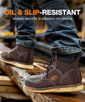Six Inch Waterproof Moc Toe Steel Toe Work Boots For Men With Full Grain Leather Oil And Slip Resistant EH Protection Close-Up