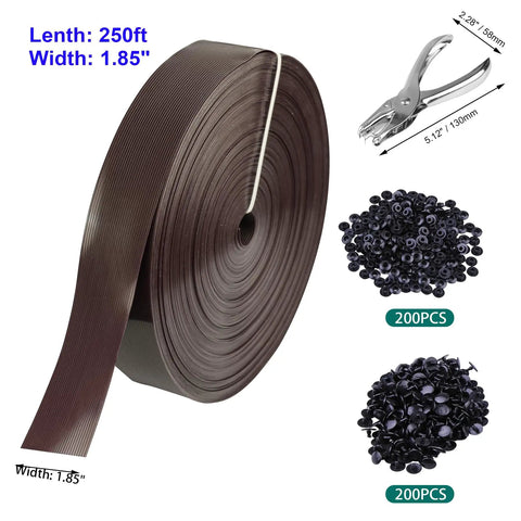 Chain Link Fence Tape Roll 250 Ft By 1.85 In Privacy Strip With One Hole Punch And 200 Fasteners for terraces, patios, gates.