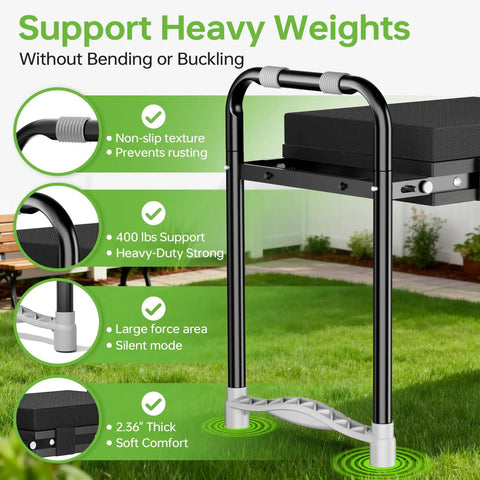Foldable Garden Kneeler And Seat With Tool Pouch, Two In One Ergonomic Kneeling Bench For Easy Gardening, Supports Up To 400 Lbs