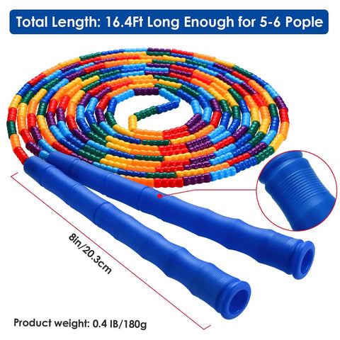 Double Dutch Jump Rope Set 16.4 Ft 2 Pack With Beaded Plastic DIY Segmented Rope Long Enough For 5 To 6 Jumpers Includes Extra Handles And Bearings Great For Kids And Adults Blue