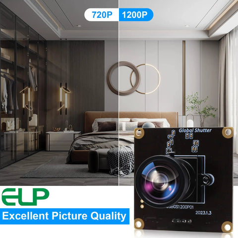 High Speed Wide Angle Global Shutter USB Camera Module image showing picture quality comparison with 120-degree lens.