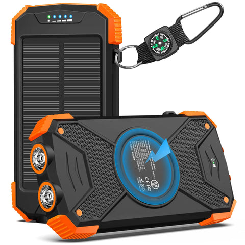 10,000mAh Solar Power Bank With Wireless Charging And 20W USB C Fast Charge, Solar Panel Recharging On The Go, Dual LED Flashlight