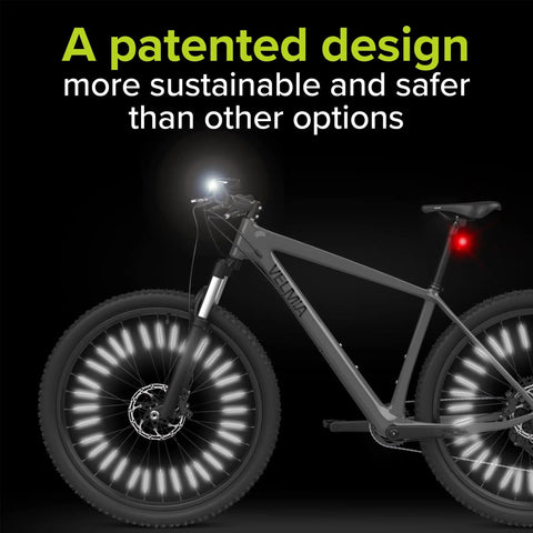 Bike with reflected light showing Bike Spoke Reflectors For Night Riding With 360 Degree Visibility Easy Mounting 3M Scotchlite Reflective Material German Made Quality For Safer Rides On City Roads And Trails