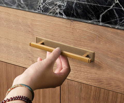 Hand opening cabinet with Two Pack Cabinet Pulls With Back Plate 5 Inch Center To Center Hole Antique Brass Zinc Alloy Kitchen Hardware