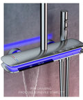 RIBEUJIZS Led Digital Bathroom Shower System Faucet with blue LED display and waterfall feature, wall mounted design.