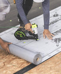 Durable Badass Pneumatic Cap Nailer Built Like Steel For Smashing Roofing Underlayment Sheets in use with synthetic sheet.