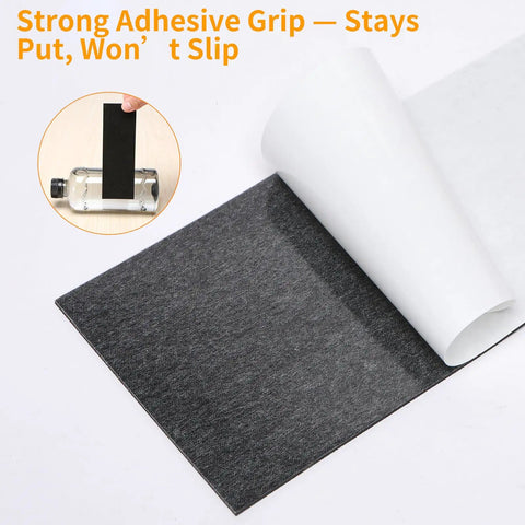 Non Slip Furniture Pads Self Adhesive Rubber Sheets 4 By 40 Inch Cuttable Anti Skid Pads showing adhesive side and rubber grip