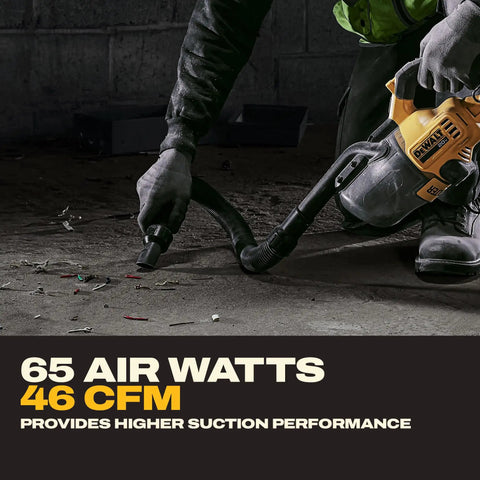 Person using Beast 20V Cordless Handheld Vacuum With HEPA Filter LED Light 46 CFM for cleaning debris on worksite floor