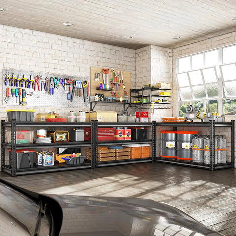 Heavy Duty Metal Garage Shelving Unit 1530 Lbs Total Capacity, 3 Tier Adjustable Storage Racks, 48W X 18D X 39H Black For Garage Basement And Kitchen, Built Like A Tank, Ready To Tackle Clutter in garage with tools and bins