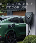 No Sweat J1772 Level 2 EV Charger 48 Amp 240 Volt Fast Charging Station mounted outdoors, charging a vehicle in the rain.