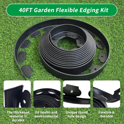 40 Foot Flexible Plastic Garden Edge Roll With 40 Spikes Two Inch Tall No Dig Landscape Border on grass display
