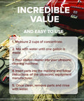 Ultrasonic Cleaner Solution For Automotive Parts And Carburetors Concentrated 128 Oz Formulation Makes 8 Gallons Safe For All Metals