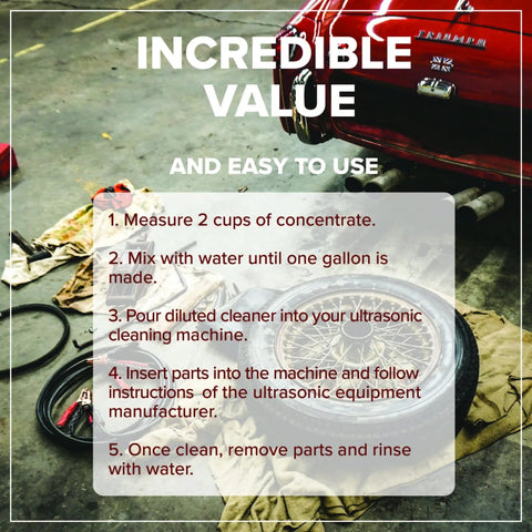 Ultrasonic Cleaner Solution For Automotive Parts And Carburetors Concentrated 128 Oz Formulation Makes 8 Gallons Safe For All Metals