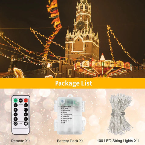 Battery Powered Christmas String Lights 33ft With 100 LED Remote Dimmable Timer Warm White Fairy Lights For Wedding Party Garden Decor Indoor Outdoor No Fuss Setup Safe For Kids And Pets