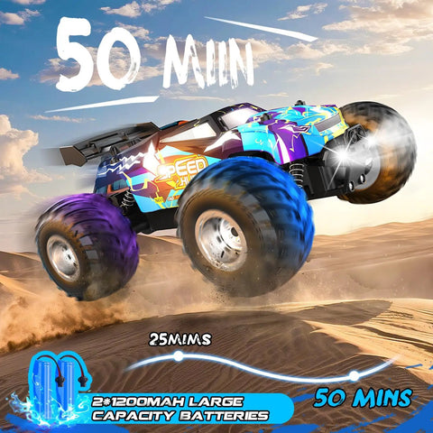 Rad 2WD Off Road RC Truck With Bright LED Headlights And Body Lights All Terrain Remote Control Car Reaches 20 KMH in desert