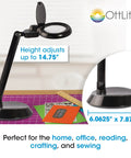 All In One LED Desk Lamp With Built In Magnifier Go To Tool 3 Inch Optical Grade Lens on crafting table with measurements