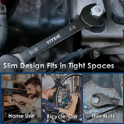 Ultra Slim 9 Piece SAE Open End Wrench Set From 1/4 Inch To 1-1/16 Inch Nickel Plated CR-V Steel in use on car engine
