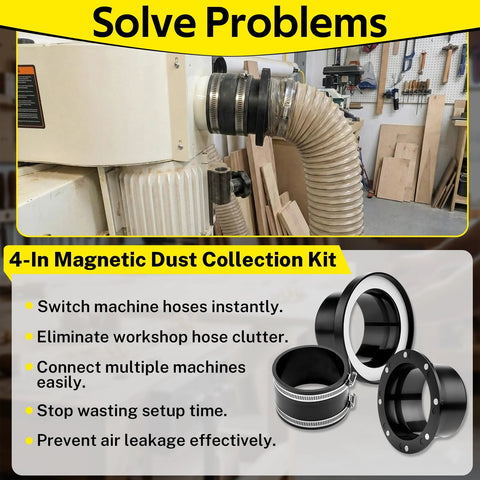 4-Inch magnetic dust collection kit with magnetic connector and rubber hose couplers for woodworking