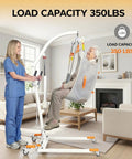 Premium Electric Patient Lift With Ergonomic Breathable Slings in use, supporting senior with load capacity of 350LBS.