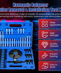 Blue Harmonic Balancer Puller Removal And Install Tool Kit in case for engine pulley service with components displayed