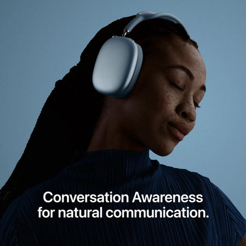 Person wearing AirPods Max 2 Wireless Over Ear Headphones With Active Noise Cancellation Adaptive Audio Personalized Spatial Audio
