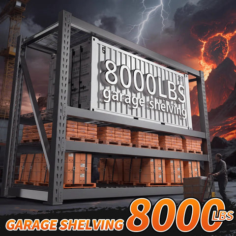 Beefy 8000 Lbs Capacity Garage Shelving System, 77 Inch Wide Heavy Duty Industrial Shelves, 2000 Lbs Per Shelf, Built Tough With Crossbeams And Steel Mesh For Maximum Load And Ultra Organized Space, 77W x 24D x 72H steel rack