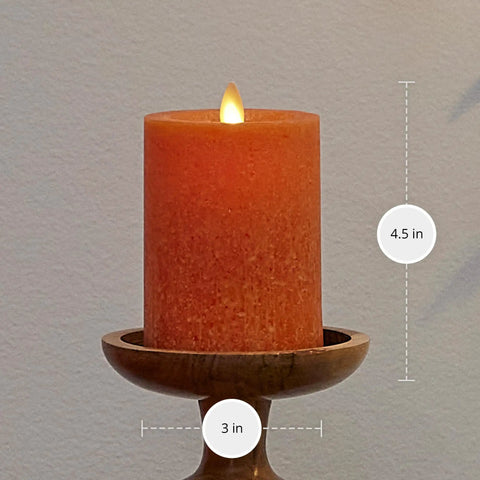 Seaglass Flameless Pillar Candle With Moving Flame, Unscented Real Wax, Recessed Edge, Timer, Battery Operated LED Lights, 3x4.5 in