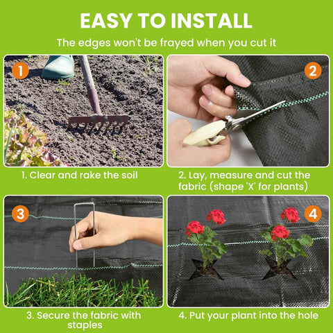 Steps to install 6x300ft Heavy Duty Weed Barrier Landscape Fabric 3.2oz Woven Geotextile Ground Cover Weed Block Garden Cloth