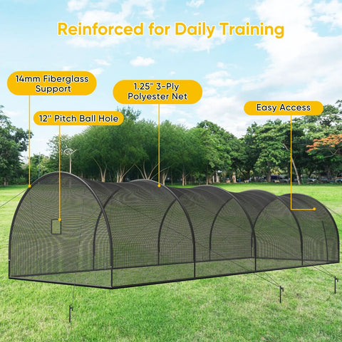 Backyard Baseball And Softball Batting Cage With Enclosed Net And Pitching Hole 40 By 12 By 10 Feet Fiberglass Pole System