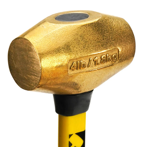 Close-up of the Brass Hammer 14 Inch 4 Lb Non Sparking Hammer With Fiberglass Handle And Double Faced Head