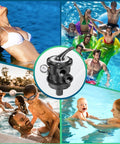 Collage of swimming pool fun with center image of Top Mount Multiport Valve Replacement For Above Ground Sand Filters 1.5 Inch Plumbing Seven Position Control Valve Fits Pro VL Series And Most SandMaster SwimPro GM Dream Line Jacuzzi Filters