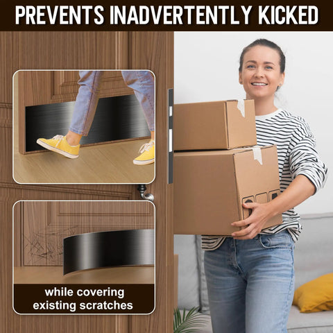 Two Pack Brushed Steel Door Kick Plates Self Adhesive Bottom Guards Dead Simple Peel And Stick Install Rock Solid Scuff Protection Zero Drilling Mess For Busy Front Doors And Everyday Living
