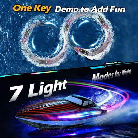Rad RC Boat For Kids And Adults With Fast Remote Control Pool And Lake Racing 30 KMH Top Speed 394 Ft Range 7 LED Lights