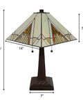 Stained Glass Mission Table Lamp In Tan Brown Finish, Totally Timeless Vintage Vibe, 23 Inch Tall Nightstand Light with 14 inch shade