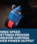 Three speed settings on the Straight Fire 18V Brushless Half Inch Mid Torque Impact Wrench for improved power control.