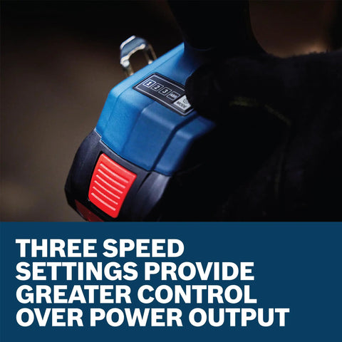 Three speed settings on the Straight Fire 18V Brushless Half Inch Mid Torque Impact Wrench for improved power control.