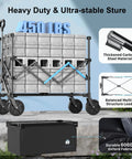 Heavy Duty Folding Wagon Cart With Brakes 39 Inch All Terrain Wheels Adjustable 150L To 300L Storage Capacity Up To 450 Lb Load