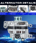 Front view of 90 Amp 12V New Alternator For Mazda 6 2.3L 2003 2004 2005 Plug-And-Play Direct Fit Replacement With 6 Groove Pulley