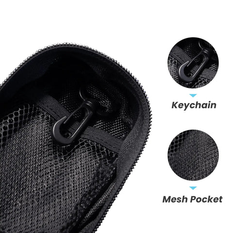 Interior of Ride Ready Under Seat Bike Saddle Bag Ultra Durable PU Diamond Grid Pouch with keychain and mesh pocket detail.