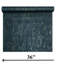 Top Shelf Natural Cork Wall Covering In Dope Navy Blue With Shiny Gold Metallic Vibes 36 Inch Wide Roll Display.