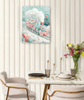 Winter Train Canvas Wall Art In Aqua Red Steam Locomotive Festive Holiday Poster Prints For Living Room