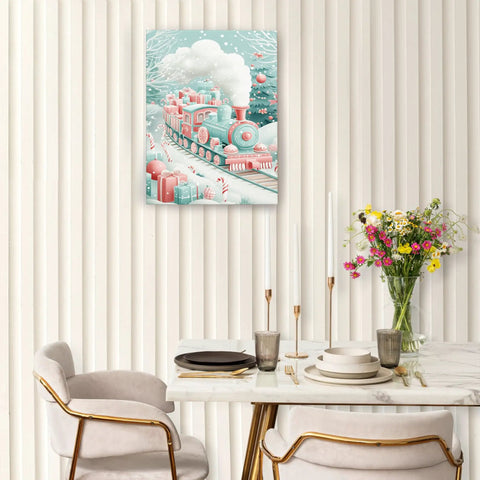 Winter Train Canvas Wall Art In Aqua Red Steam Locomotive Festive Holiday Poster Prints For Living Room