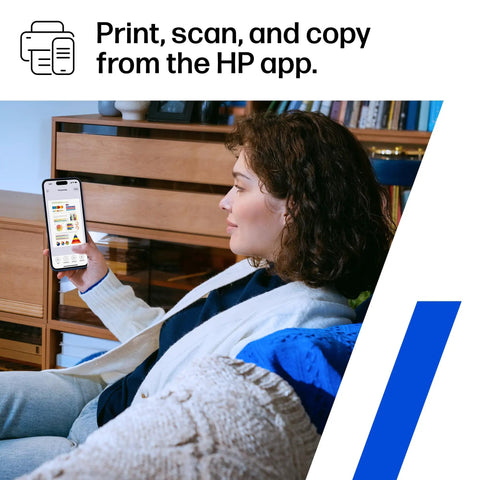 Person using phone app to print with Color Laser Printer MFP 4301fdw for small biz teams, wireless all-in-one scanner copier fax.